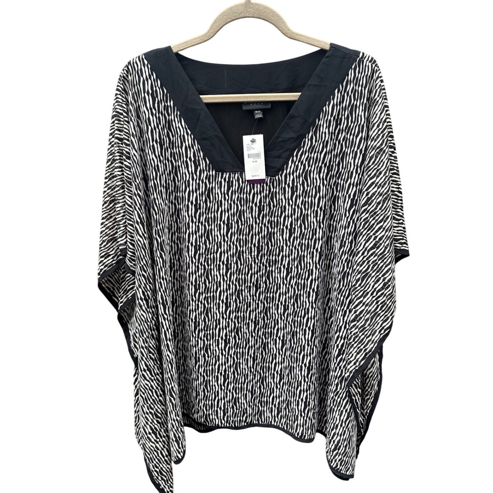 Lane Bryant Women 18/20 Black White Zebra Print V-Neck Poncho Blouse NWT